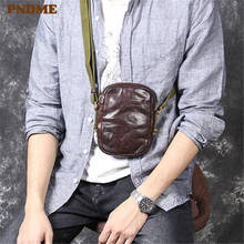 PNDME fashion vintage genuine leather men's small chest bag casual high quality soft cowhide mini messenger bag luxury phone bag 2024 - buy cheap
