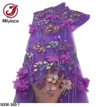 Tela de encaje de tul francés con bordado de flores en 3D, encaje de Nigeria para vestido de noche, vestido de boda, NXW-360 de diseño 2024 - compra barato