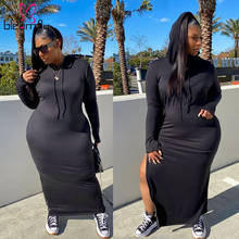 Plus Size Hooded Maxi Long Dress Women Sweater Split Black Casual Loose 4XL 5XL Big Size Holiday Vestidos Clothes 2021 Spring 2024 - buy cheap