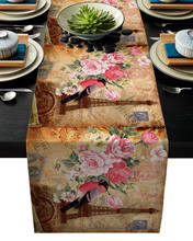 Pink Flowers Bird Eiffel Tie Retro Rustic Table Runner Home Dining Room Decor Table Cloth Wedding Christmas Party Table Runners 2024 - buy cheap