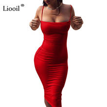 Liooil Sexy Spaghetti Strap Midi Dress Sleeveless Backless Bodycon Bandage Black Blue Red Celebrity Women Party Dresses Clubwear 2024 - buy cheap