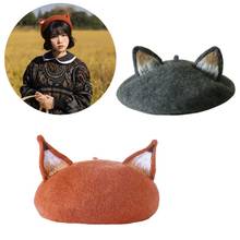 Women Girls Retro Beret Cap Cute 3D Cat Fox Pointed Ears Faux Felt Painter Hat 2024 - buy cheap