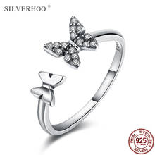 SILVERHOO 925 Sterling Silver Rings For Women Personality Adjustable Open Butterfly Vintage Ring Fine Jewelry To Girlfriend Gift 2024 - buy cheap