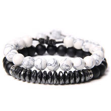2pcs/set Fashion Hematite Stone Beads Elastic Bracelet Howlite Beaded Braided Charm Bracelet for Women Men Couple Energy Jewelry 2024 - buy cheap