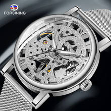 Vencedor da marca superior de luxo ultra fino prata masculino relógio mecânico malha cinta esqueleto dial masculino clássico negócios relógio de pulso 2024 - compre barato