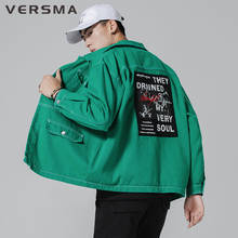 VERSMA Korean Motorcycle Vintage Jacket Men Coat Youth Clothes Hip Hop Streetwear Oversized Baggy Green Biker Jeans Denim Jacket 2024 - buy cheap