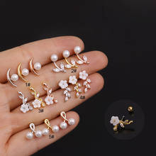 Pendiente de acero inoxidable con perlas de imitación para el cartílago, Piercing para el lóbulo del Tragus, con diseño de flores, a la moda, 20G, 1 unidad 2024 - compra barato