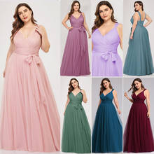 Ever Pretty Prom Dresses Plus Size A-Line V-Neck Bow Sashes Elegant Occasion Dresses For Women Tulle Gowns Abiye Gece Elbisesi 2024 - buy cheap