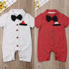Newborn Baby Boy Short Sleeve Striped Bow-Knot Romper Jumpsuit Gentlement Outfits Cute Baby Boy Clothes 2024 - buy cheap