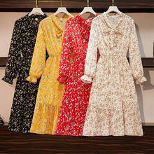 Комплект одежды с милым принтом, со складками, шифоновое платье с цветочным рисунком Дамская Мода элегантный хлопок платье женская обувь в винтажном стиле; Сезон весна корейские узкие платья 2024 - купить недорого