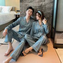 Couple pyjamas 2021 summer new silk suit men's long-sleeved  silk sleepwear set 2024 - buy cheap