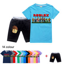 Crianças robloxing conjuntos de roupas meninos meninas manga curta tshirt + calças dos desenhos animados da menina roupas criança verão casual esportes camiseta shorts 2024 - compre barato