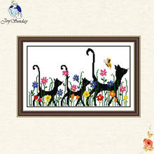 Joy sunday Lovely cats and flowers Cross Stitch DMC 11CT 14CT   Cotton Cross-stitch Kits Embroidery Home Lucky rabbits Handmade 2024 - buy cheap
