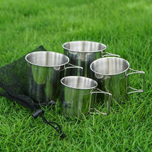 4 Pcs Stainless Steel Cup Stackable Drinking Water Cup Mug Cooking Pot W/ Foldable Handle for Outdoor Camping Cooking Picnic 2024 - buy cheap