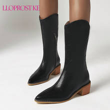 Lloprost ke tamanho grande 34-47 preto meados de bezerro botas femininas inverno plissado elegante apontado toe sapatos de salto alto mulher botas ocidentais 2024 - compre barato