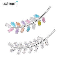 LUOTEEMI Elegant Ice Zircon Stone Crystal Brooch Pins Leaf Shape White Gold-Color High Quality Women Weddding Brooch Jewelry 2024 - buy cheap