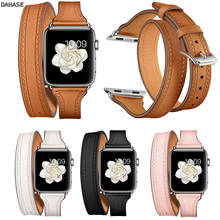 Correa larga de cuero genuino para Apple Watch, pulsera de doble recorrido para iWatch Series 6, 5, 4, 3, 2, 40mm, 44mm, 38mm, 42mm 2024 - compra barato