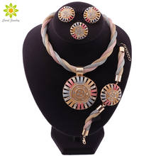 Conjunto de joyería africana para mujer, conjunto de joyería india de moda, Boda nupcial, fiesta, elegante, colgante redondo, collar, pulsera, pendientes, anillo 2024 - compra barato