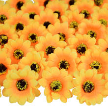 Cabeças de girassol artesanal, 50 peças ouro amarelo 4.5cm flores artificiais diy coroa de casamento decoração de casa festa scrapbooking artesanato 2024 - compre barato