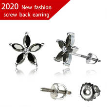 Cute Female Crystal Black Stone Earrings Classic Silver Color Wedding Earrings For Women Trendy Flower Screw Stud Earrings 2024 - buy cheap