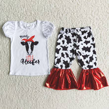 Новое поступление, одежда для девочек с принтом «moody cow» модная летняя футболка + штаны с рисунком колокольчиков комплекты из 2 предметов эксклюзивная детская одежда 2024 - купить недорого