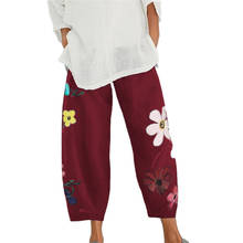 Pantalones informales de cintura elástica para mujer, pantalón Retro Floral, holgado, con banda elástica, estilo Harem 2024 - compra barato