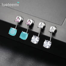 LUOTEEMI-pendientes de circonia cúbica para mujer, aretes pequeños de cristal, color azul, para fiesta de bodas 2024 - compra barato