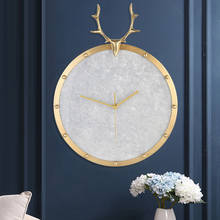 Relógio de parede moderno para casa e sala de estar, relógio de parede moderno, simples, nórdico, moldura de cobre, decoração de cabeça de cervo 2024 - compre barato