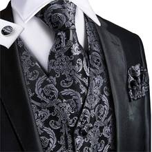 Colete para homem preto terno colete floral fino-ajuste smoking paisley gravata conjunto abotoaduras presente para o negócio do casamento hi-tie VE-0011 2024 - compre barato