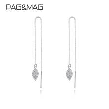 PAG&MAG Real 925 Sterling Silver Leaf- shaped Tassle Hanging Earrings For Women Elegant Micre CZ Drop Earrings Wedding Jewelry 2024 - buy cheap