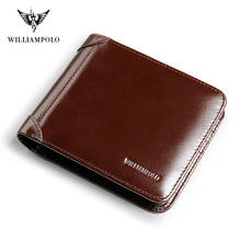 Williams Polo-billeteras de cuero genuino para hombre, cartera masculina de cuero genuino, tarjetero de negocios, billetera de cuero marrón Vintage, monederos de alta calidad 2024 - compra barato