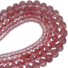 Piedra Natural facetada de cuarzo rosa cereza, cuentas redondas sueltas de 4, 6, 8, 10, 12 MM, tamaño a elegir para la fabricación de joyas, pulsera Diy 2024 - compra barato