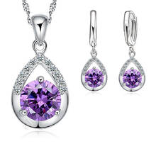 Fashion Purple CZ Jewelry Sets Pure 925 Sterling Silver Top Quality Zircon Earrings Necklace Set For Women Wedding Dress SET 2024 - buy cheap