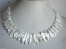 ~~ Free Shippingcultured white biwa pearl necklace 17"\ 2024 - buy cheap