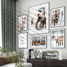 Póster de caballo, elefante, alce, Animal salvaje, imagen de pared con texto inspirador, Mural de animales de arte Vintage, impresiones de decoración del hogar para sala de estar 2024 - compra barato