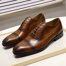 Zapatos de vestir de lujo para hombre, Piel De Becerro auténtica de negocios, estilo italiano, Oxford, con cordones, hechos a mano 2024 - compra barato