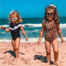 Kids Baby Girl Swimwear Leopard Dot Printed Ruffles Swimsuit Beachwear Bathing Suit Summer Clothes 2024 - buy cheap