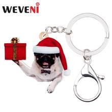 WEVENI Acrylic Christmas Sweet French Bulldog Dog Gift Box Key Chains Key Ring Car Wallet Bag Accessory Girl Women Festival Gift 2024 - buy cheap