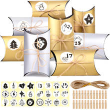 24sets Merry Christmas Gift Boxes Golden Silver Pillow Shape Kraft Paper Candy Box Xmas Party Deco Packing Bag Set with Stickers 2024 - buy cheap