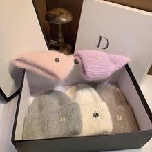 2021 Fashion Fabbit Fur Soft Warm Fluffy Winter Hat for women Angora Knitted Hat skullies beanies Female bonnet woman knit Cap 2024 - buy cheap