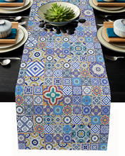 Camino de mesa con azulejos de Marruecos, Mantel y manteles individuales coloridos, arabescos, modernos, para fiesta, comedor, boda 2024 - compra barato
