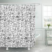 Sketch of Doodle Food and Drink for Prints Salad Shower Curtain Polyester 72 x 72 Inches Set with Hooks 2024 - buy cheap