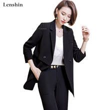 Lenshin Women Elegant Black Loose Jacket with Pockets Long Sleeve Blazer Fashion Work Wear Office Lady Outwear Coat 2024 - buy cheap