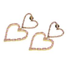 high quality gold Color with full Pink zircon Earrings Two double Heart dangle Earrings For Women Gift 40*25mm 2024 - buy cheap