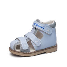 Sandálias da criança crianças meninos sapatos ortopédicos de couro primavera verão azul primeiro andar tornozelo cinta tiptoe flatfeet calçados 2024 - compre barato