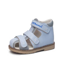 Sandalias de cuero para niños y niñas, zapatos ortopédicos encantadores para primavera y verano, calzado correctivo para primeros pasos, tobillero azul 2024 - compra barato