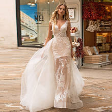 Robe De Mariage Beading Appliques Mermaid Wedding Dress Detachable Train Hochzeitskleid Illusion Back Vestido De Noiva Sereia 2024 - buy cheap