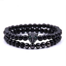 HYHONEY 2pcs/set Brand Trendy Leopard head Charm Bracelets Men Stone Matte 6mm Beads For Women Men Jewelry 2024 - buy cheap