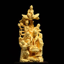 Escultura em madeira de buxo para decoração da casa, estátua da sorte feng shui, artesanato, estilo chinês, oito immortes cruzando o mar 2024 - compre barato