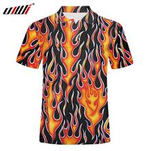 Рубашка-поло UJWI мужская с 3D-принтом черного пламени, забавная крутая уличная одежда в стиле хип-хоп, Повседневная рубашка-поло, 5XL 2024 - купить недорого